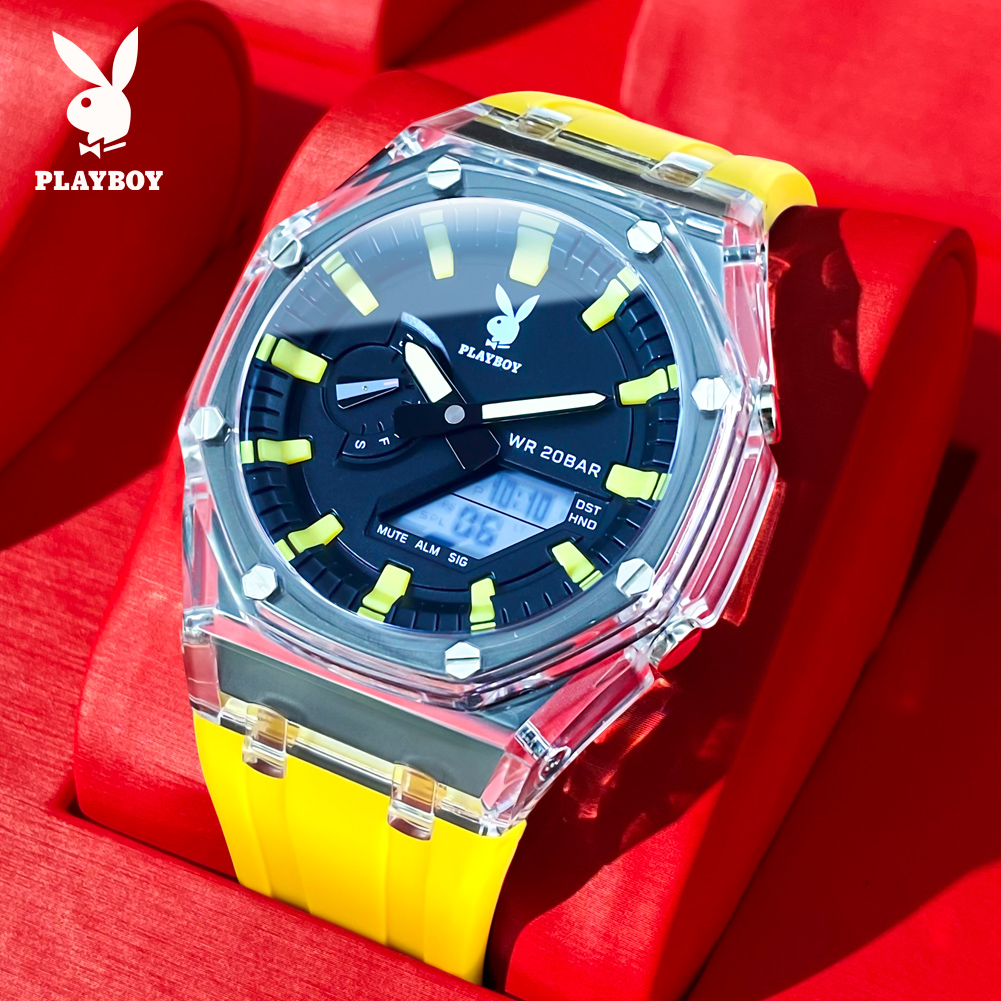 Leather Watch Band Men - PLAYBOY 2066 Brand Original Electronic Fashionable