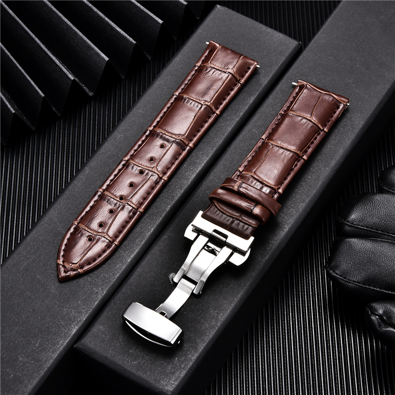 Butterfly Clasp Deployant - Genuine Leather Watchband with Butterfly Automatic