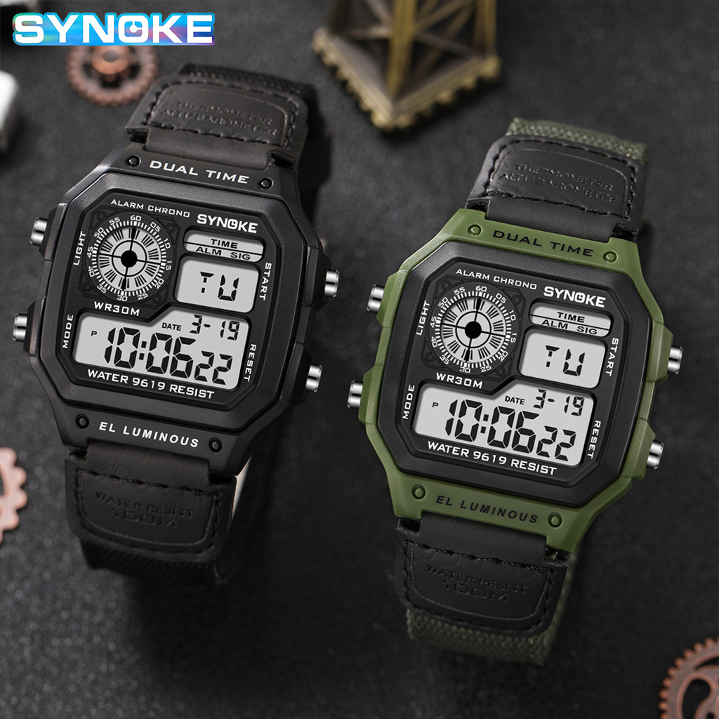 Synoke Outdoor Military Digita - Canvas Strap Watch のレビューと価格