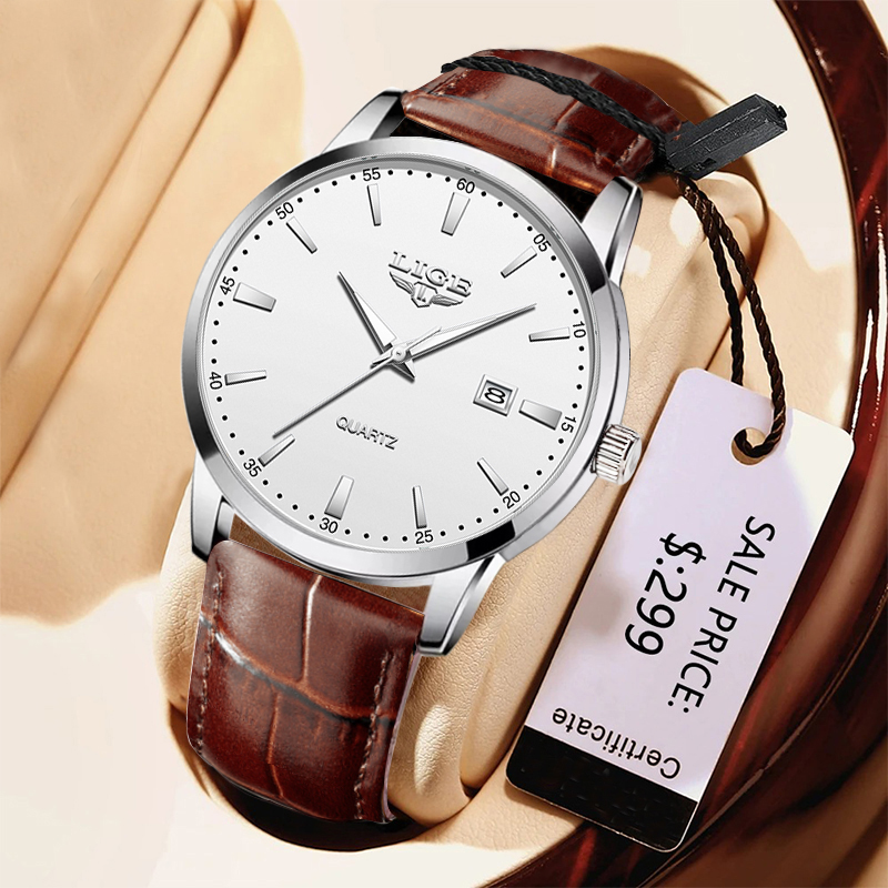 LIGE Man Watch Fashion Leather - Leather Watch Band Men のレビューと価格