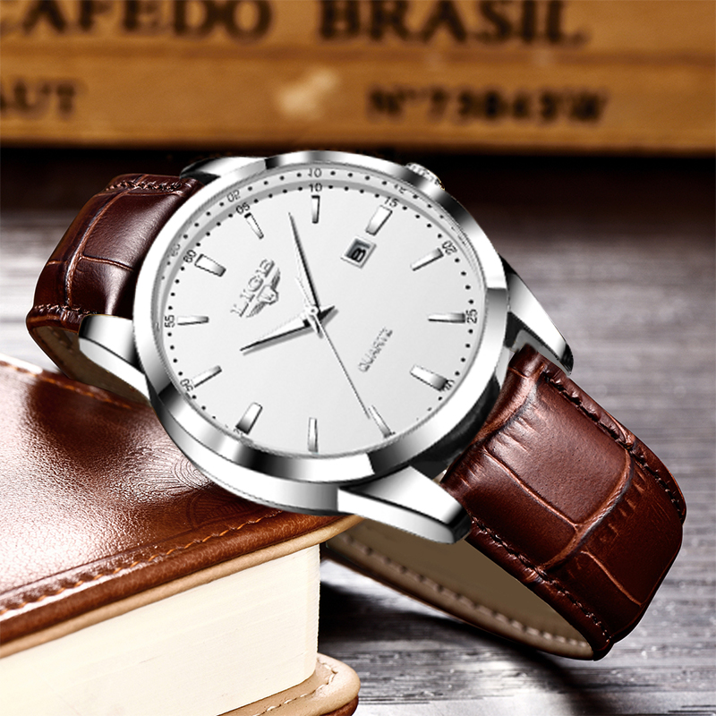 LIGE Man Watch Fashion Leather - Leather Watch Band Men のレビューと価格