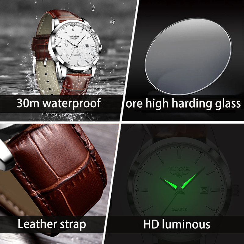 LIGE Man Watch Fashion Leather - Leather Watch Band Men のレビューと価格