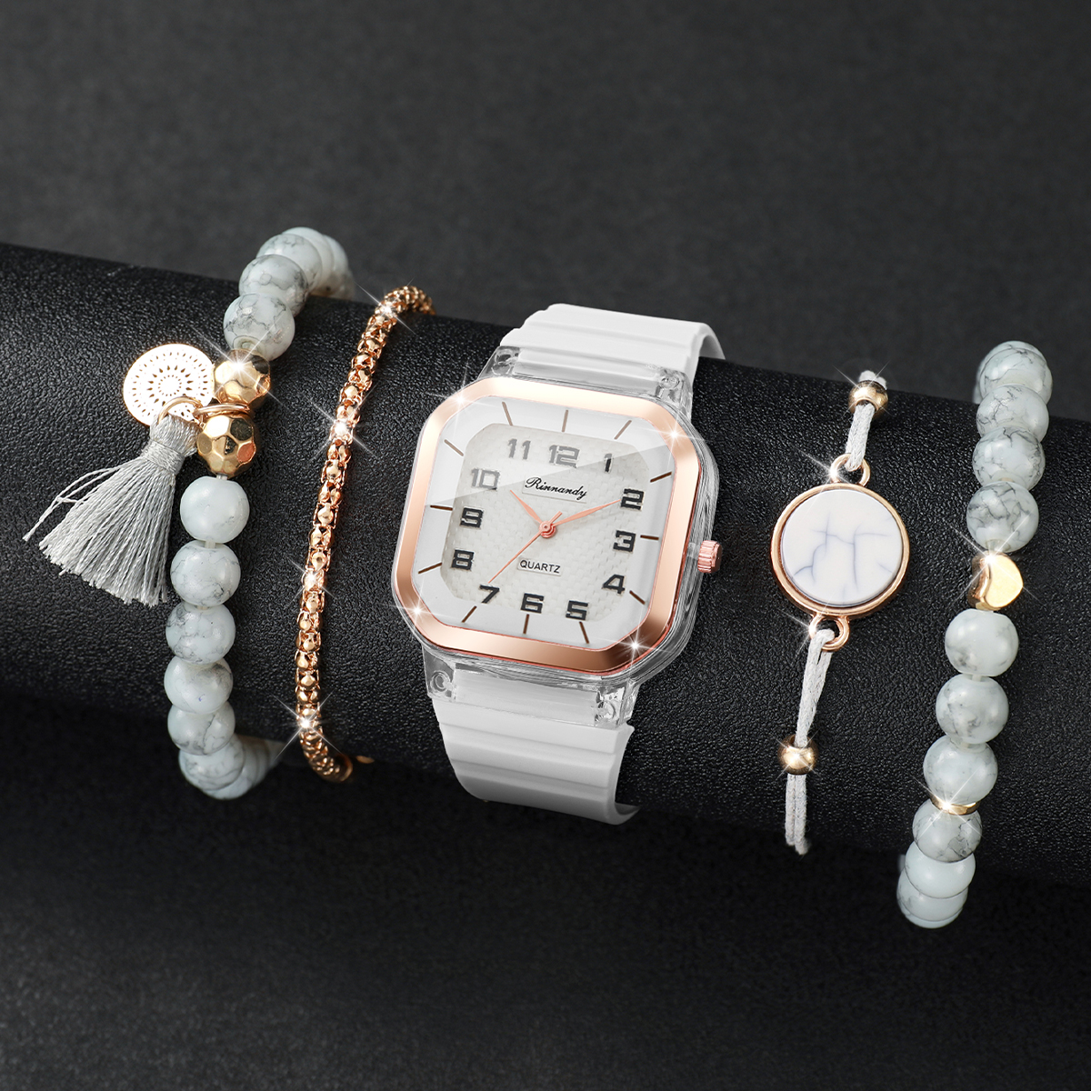 5PCS Fashion Square Dial Women - Silicone Band Women のレビューと価格