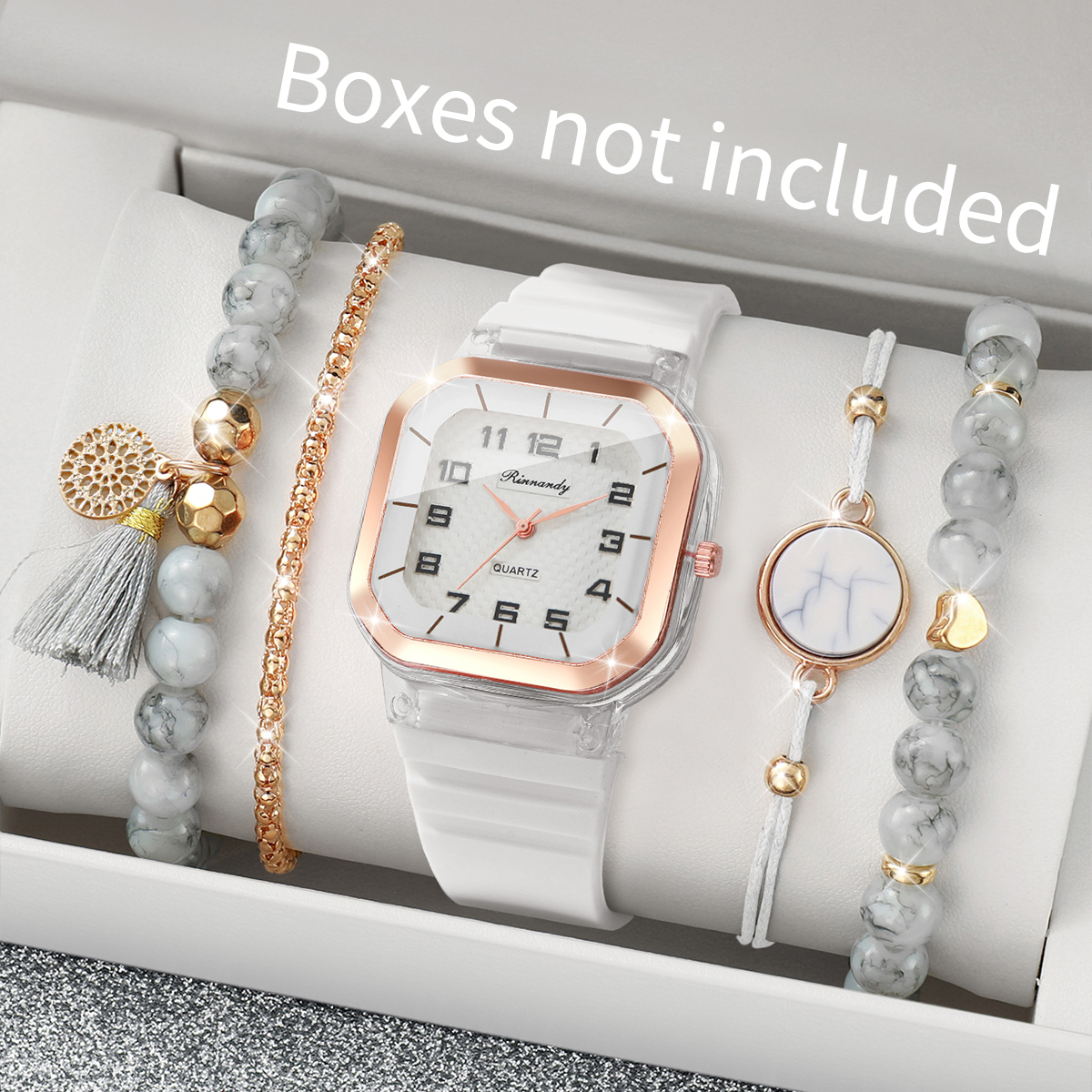 5PCS Fashion Square Dial Women - Silicone Band Women のレビューと価格