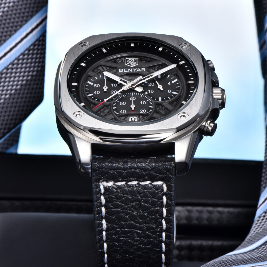 BENYAR 5222 Men's Sports Chron - Leather Watch Band Men のレビューと価格