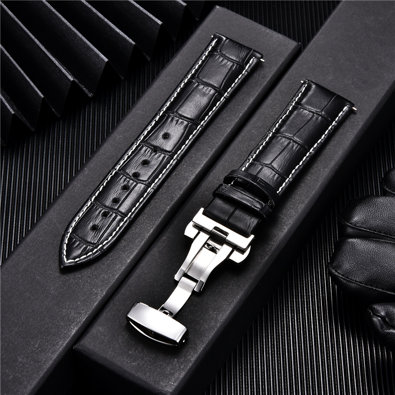 Genuine Leather Watchband with - Butterfly Clasp Deployant のレビューと価格