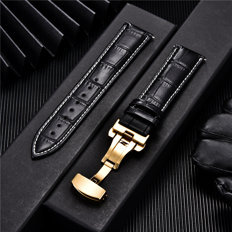 Genuine Leather Watchband with - Butterfly Clasp Deployant のレビューと価格
