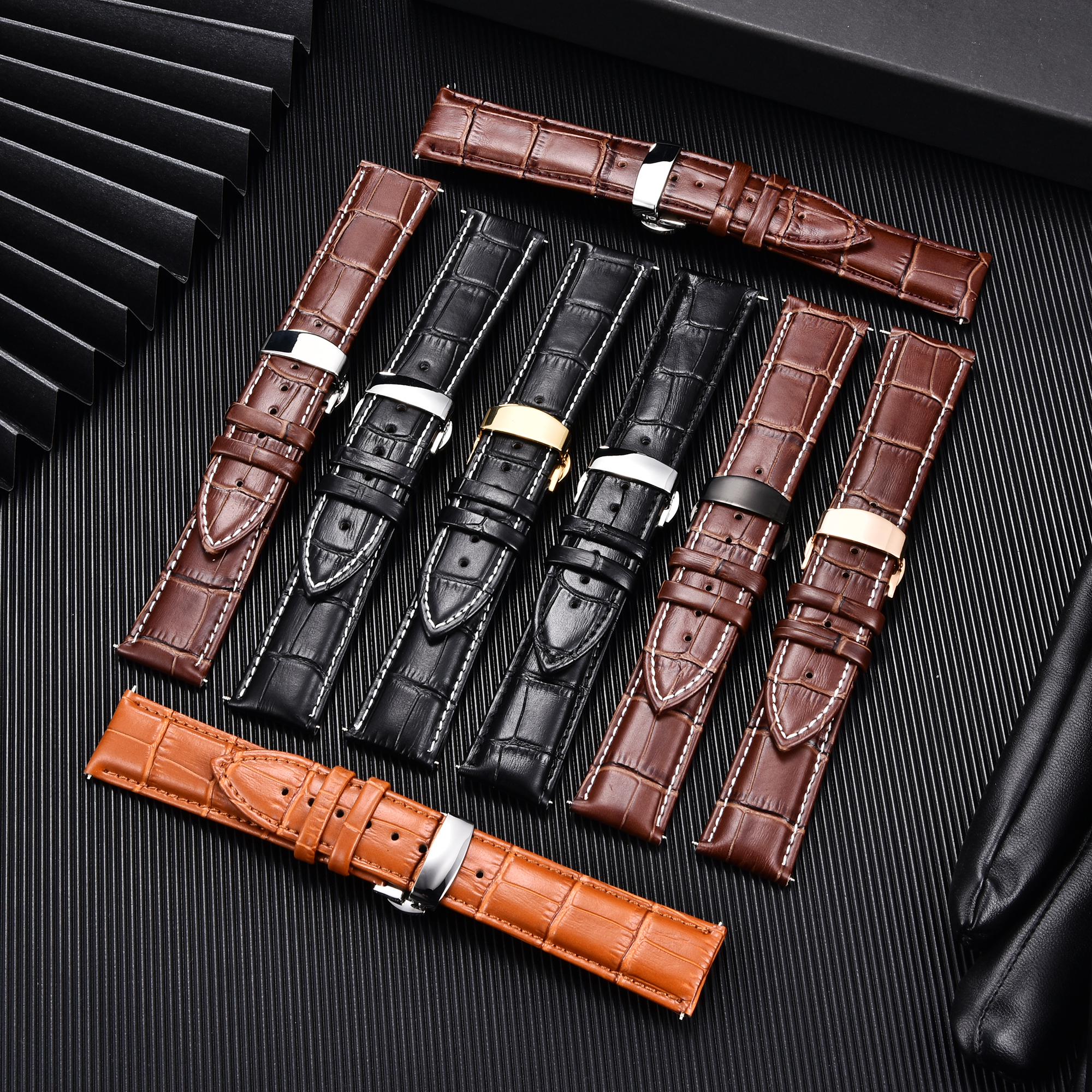 Genuine Leather Watchband with - Butterfly Clasp Deployant のレビューと価格