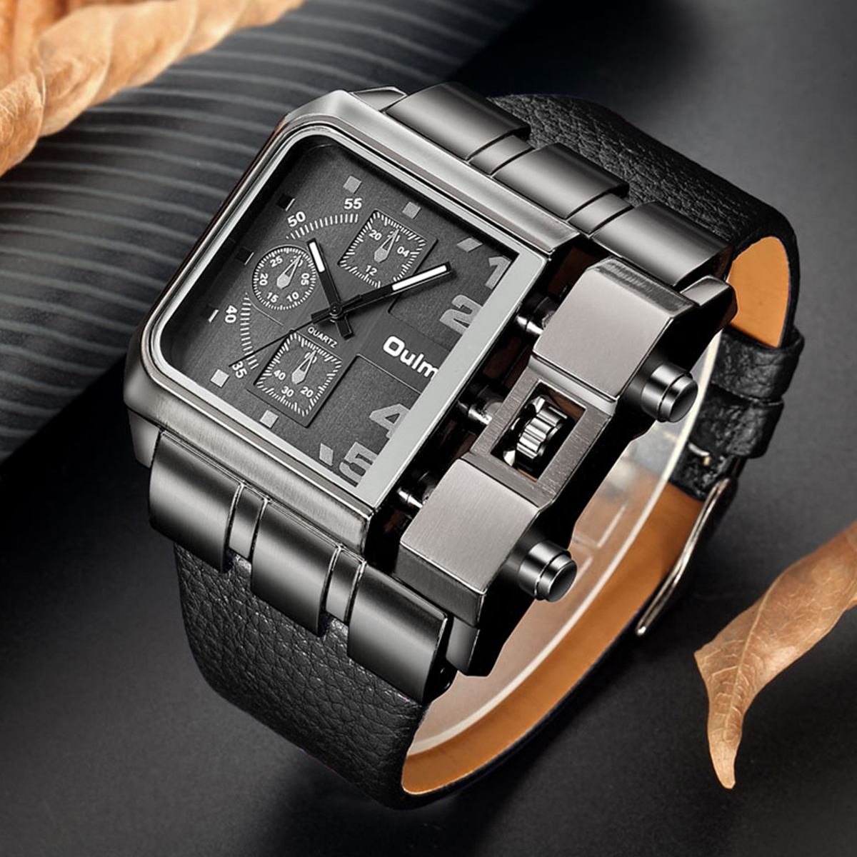 Oulm Casual Wristwatch Square  - Leather Watch Band Men のレビューと価格