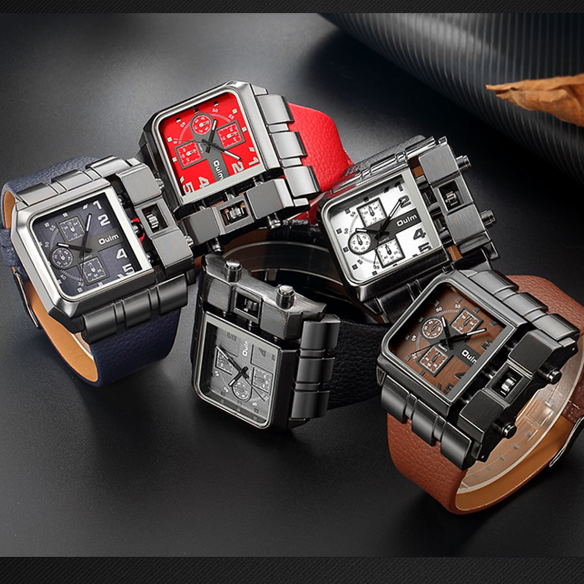 Oulm Casual Wristwatch Square  - Leather Watch Band Men のレビューと価格