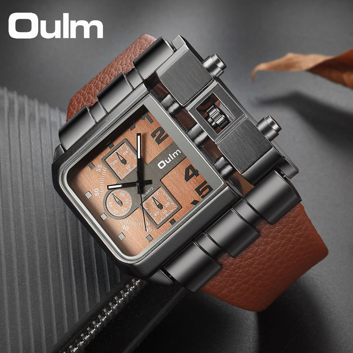 Oulm Casual Wristwatch Square  - Leather Watch Band Men のレビューと価格