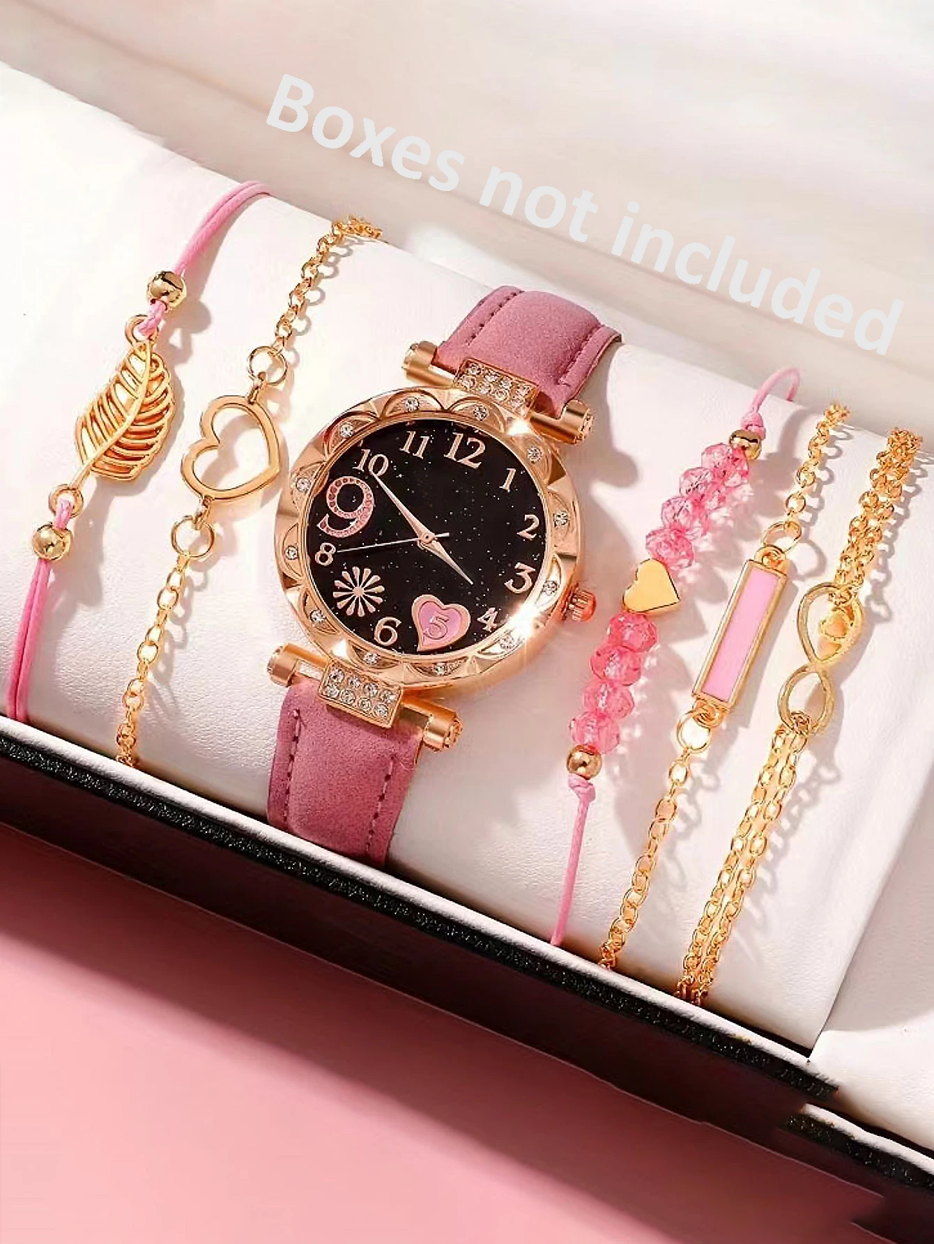 5Pcs Women Pink Suede Strap Wa - Suede Strap Watch のレビューと価格