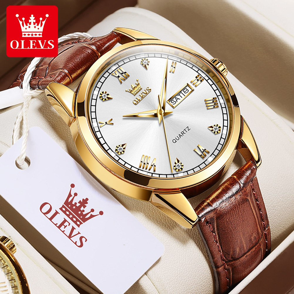 OLEVS 6896 Top Brand Men Quart - Leather Watch Band Men のレビューと価格