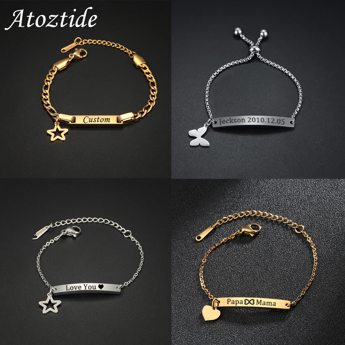 Atoztide Personalized Engrave  - Butterfly Clasp Deployant のレビューと価格